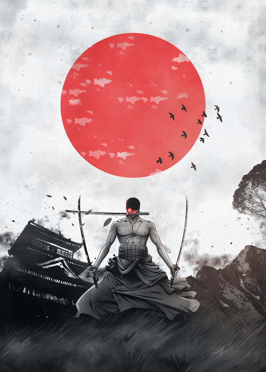 samurai, red sun, mountain, HD Phone Wallpaper