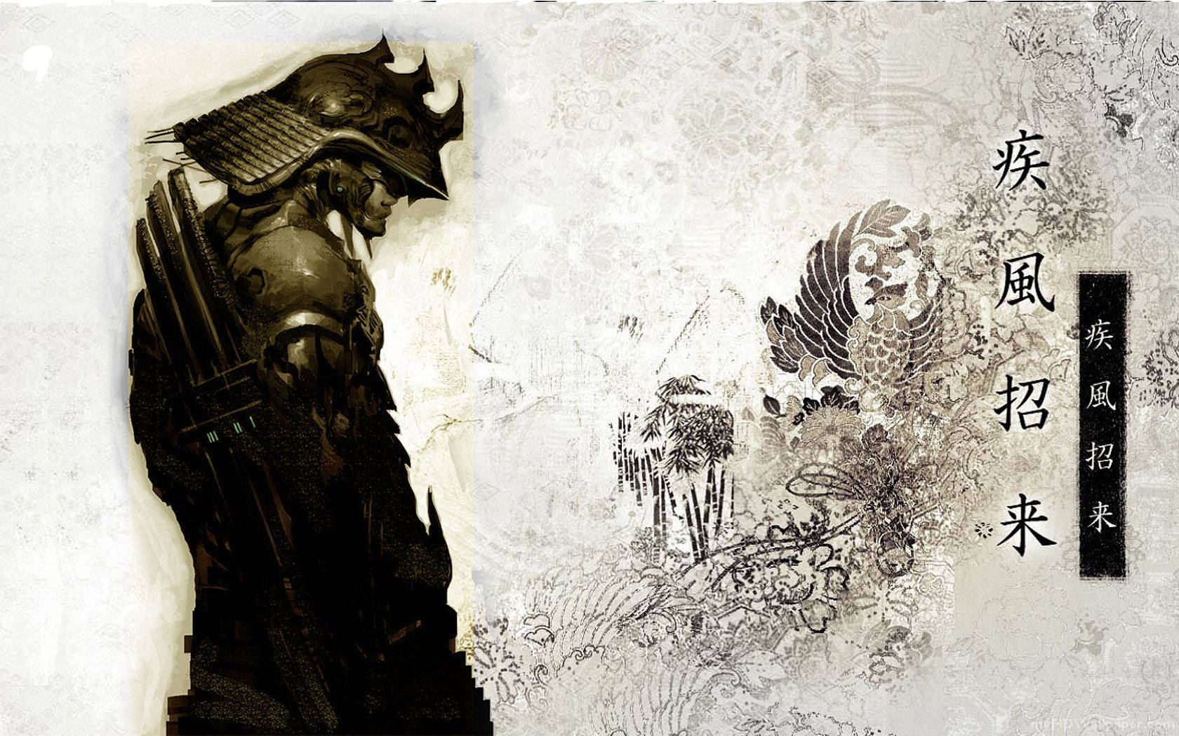 samurai warrior, dark armor, traditional Japanese ink wash art, HD Desktop Wallpaper
