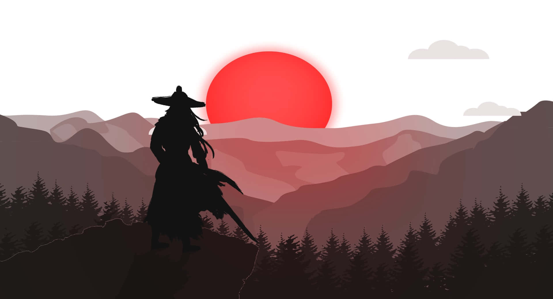 samurai warrior, mountain ridge, sunset, Full HD Desktop Wallpaper