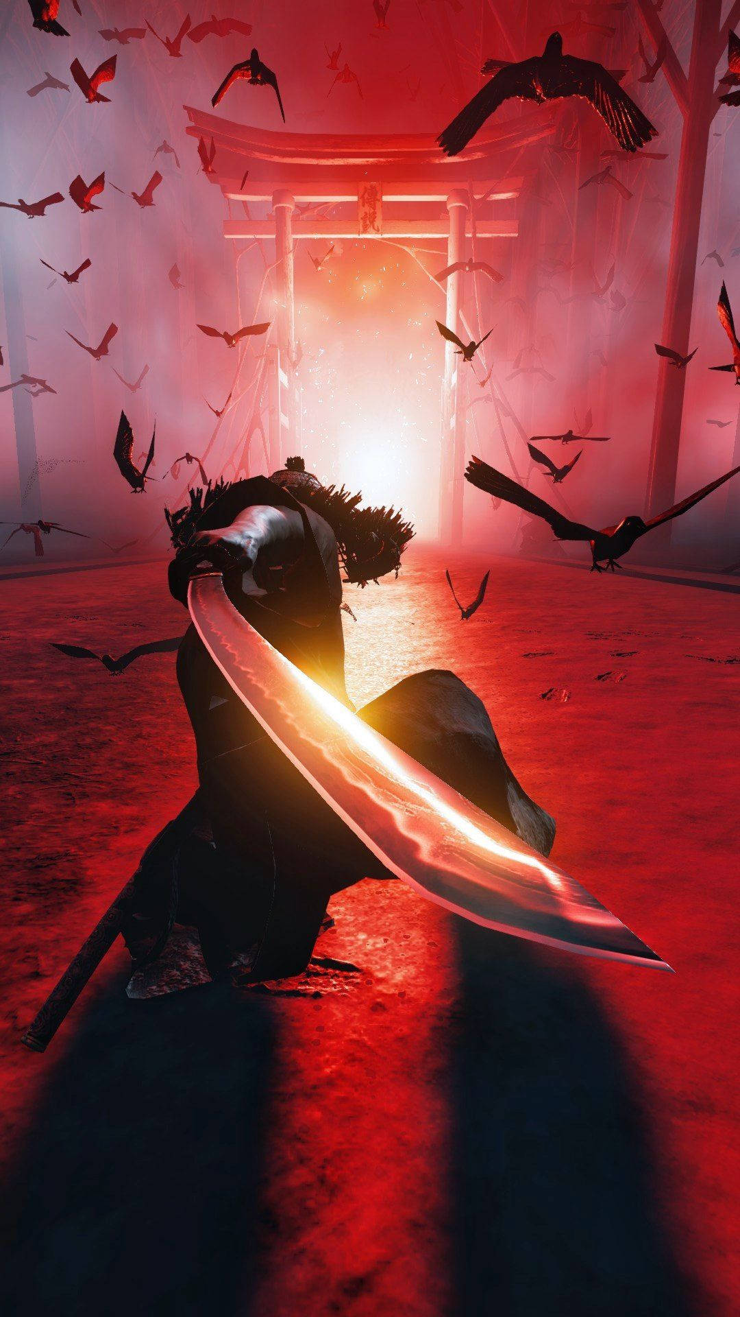 anime samurai, traditional Japanese history, crows, Full HD Phone Wallpaper