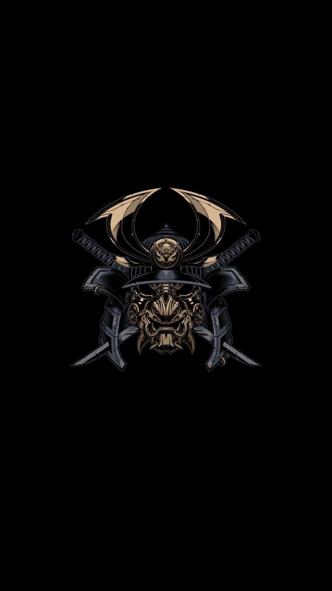samurai helmet, crossed swords, golden dragon wings, HD Phone Wallpaper