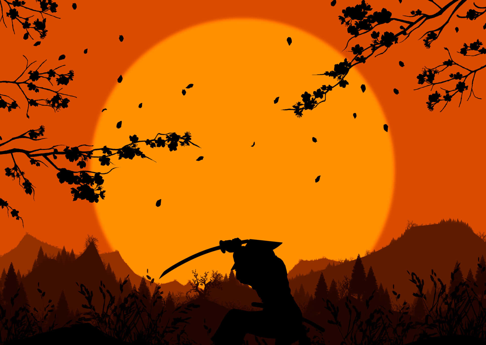 samurai landscape, samurai warrior, katana, Full HD Desktop Wallpaper