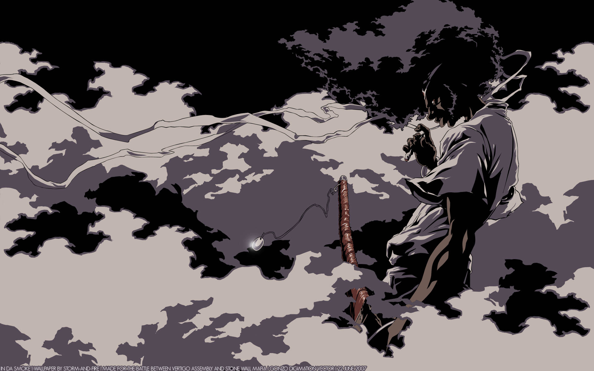 anime samurai, traditional robes, swirling dark clouds, Full HD Desktop Wallpaper