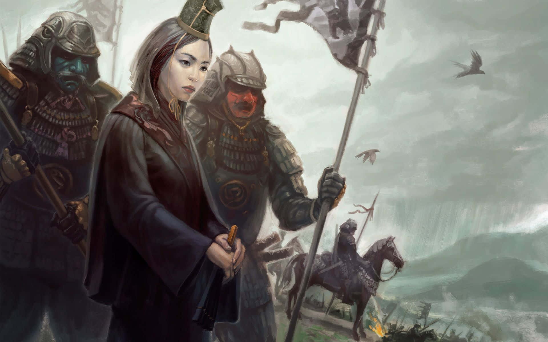 shogun, samurai woman, dark robes, Full HD Desktop Wallpaper