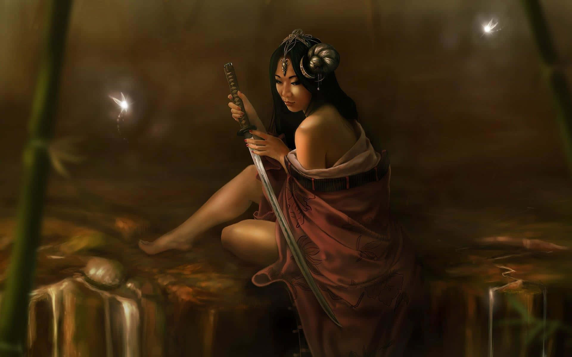 samurai movies, anime-style warrior woman, katana, Full HD Desktop Wallpaper