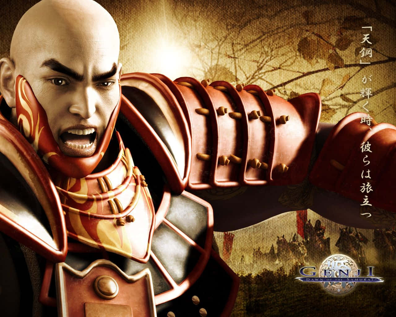 samurai movies, bald samurai warrior, ornate red armor, HD Desktop Wallpaper