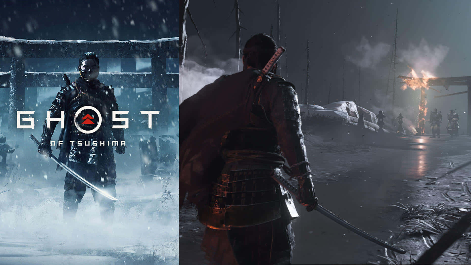 samurai warrior, katana, snowy ruins, HD Desktop Wallpaper