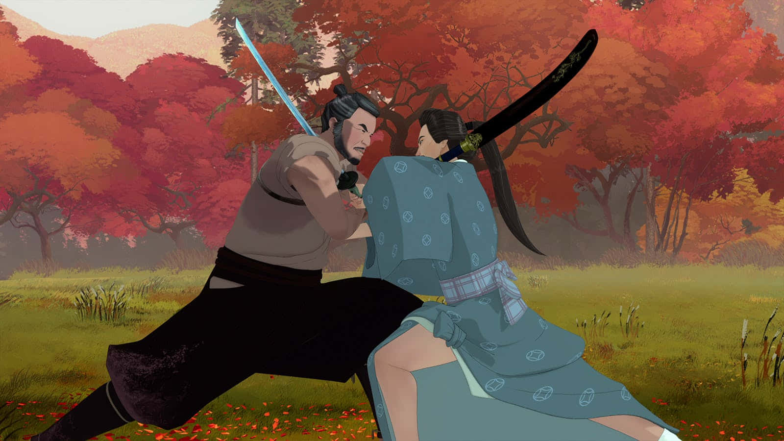 Blue Eye Samurai, duelin, autumn, HD Desktop Wallpaper