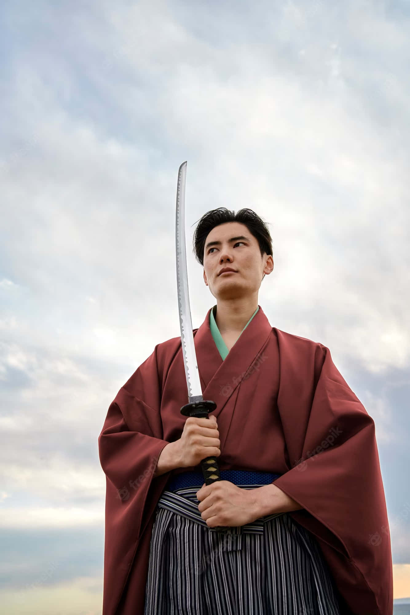 samurai sword, katana, young man, Full HD Phone Wallpaper