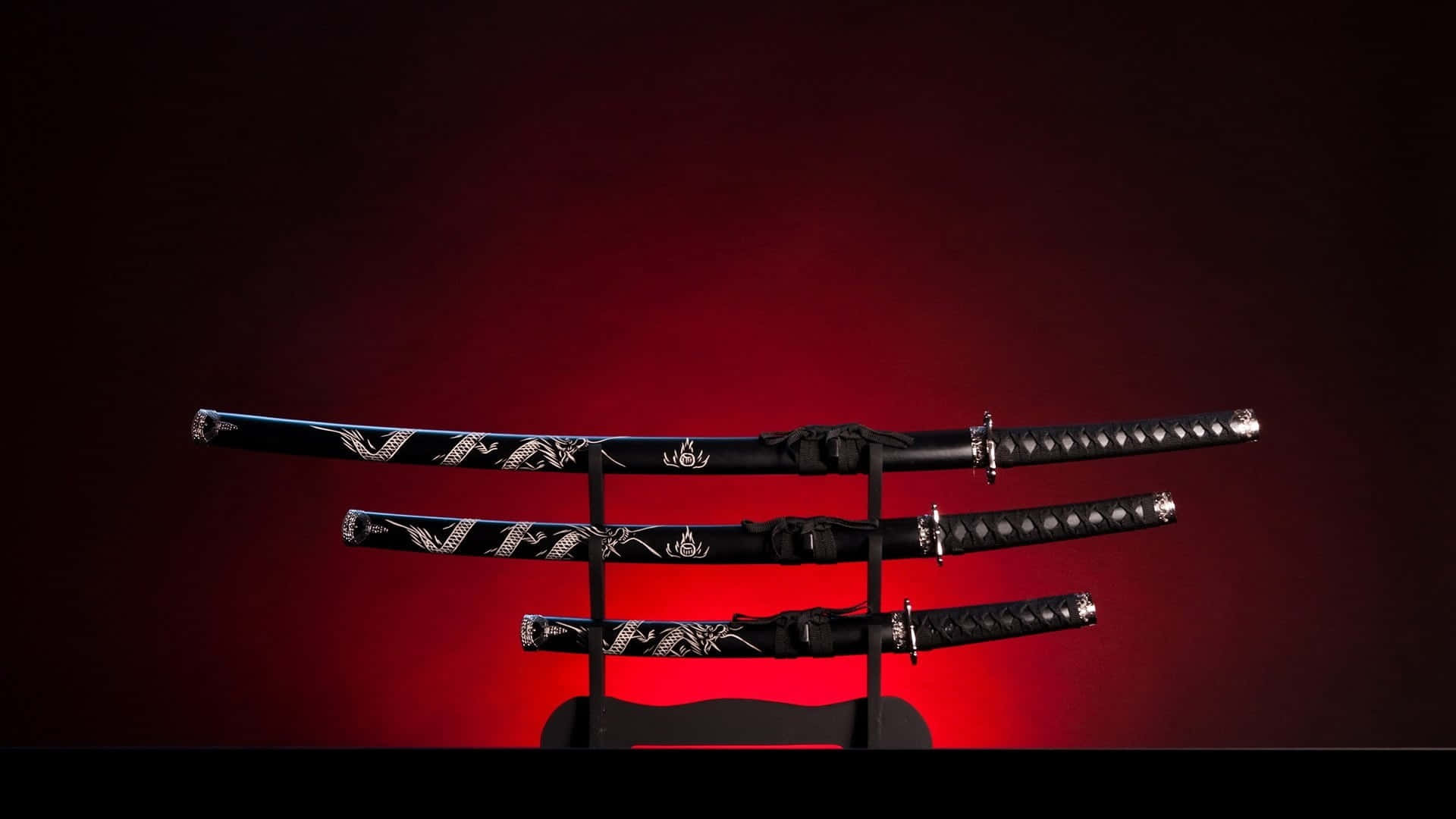 Samurai Sword, black Japanese swords, silver dragon patterns, Full HD Desktop Wallpaper