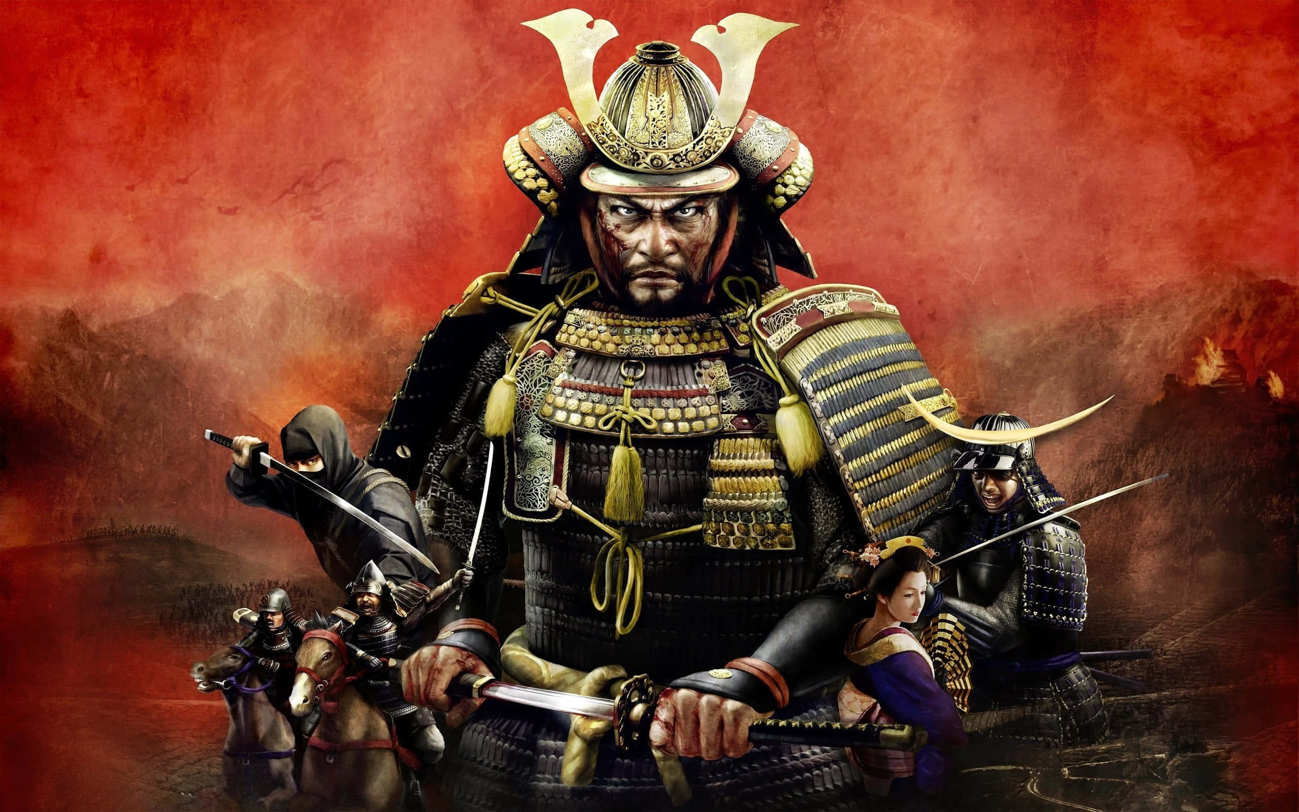 Samurai Warrior, ornate armor, sword drawn, 2K Desktop Wallpaper