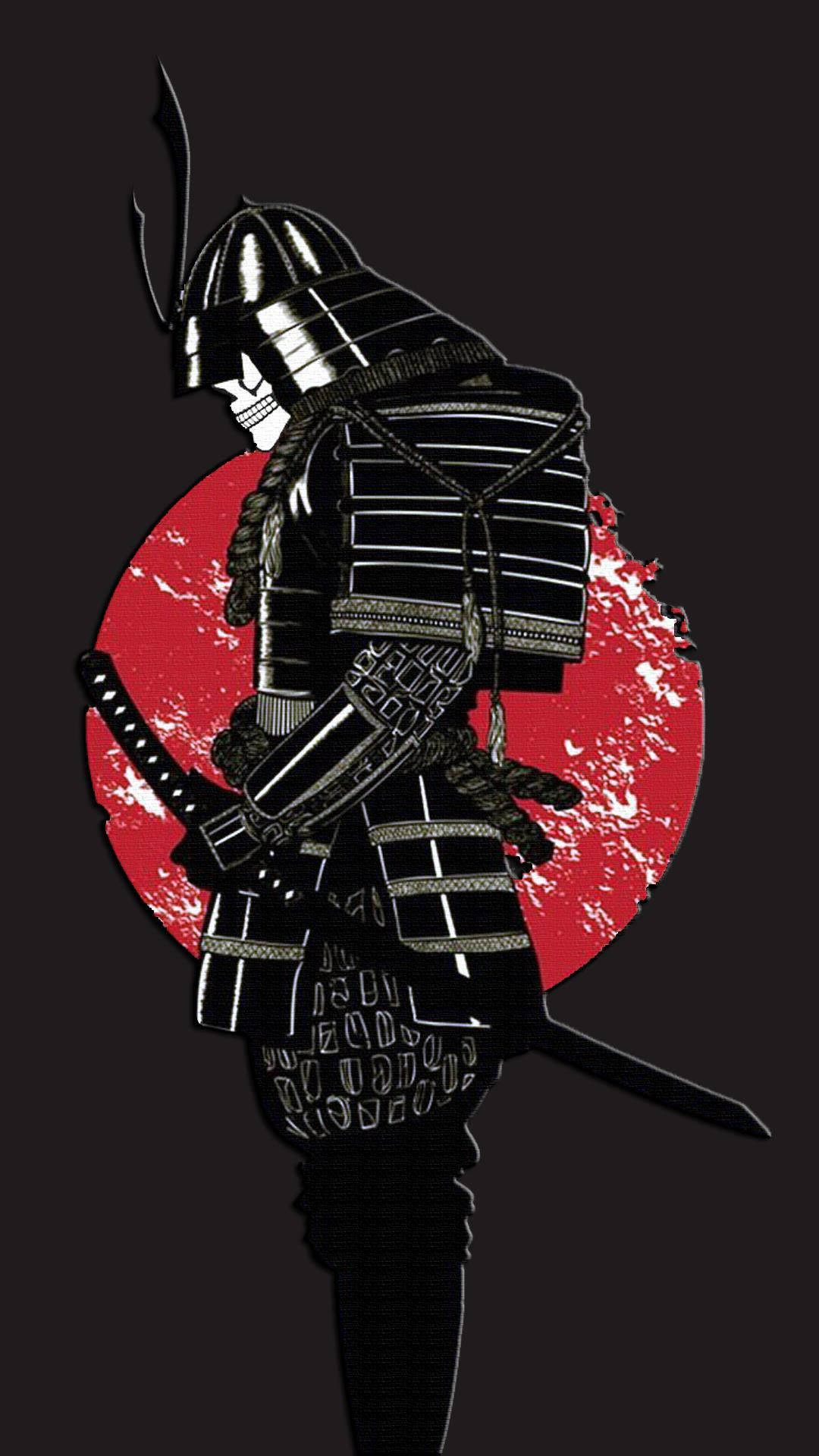 anime samurai, black armor, red sun backdrop, Full HD Phone Wallpaper