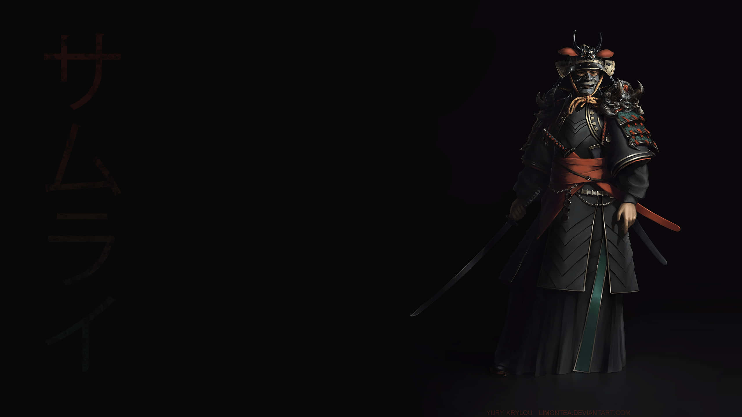Dark Japanese, samurai warrior, katana, 2K Desktop Wallpaper
