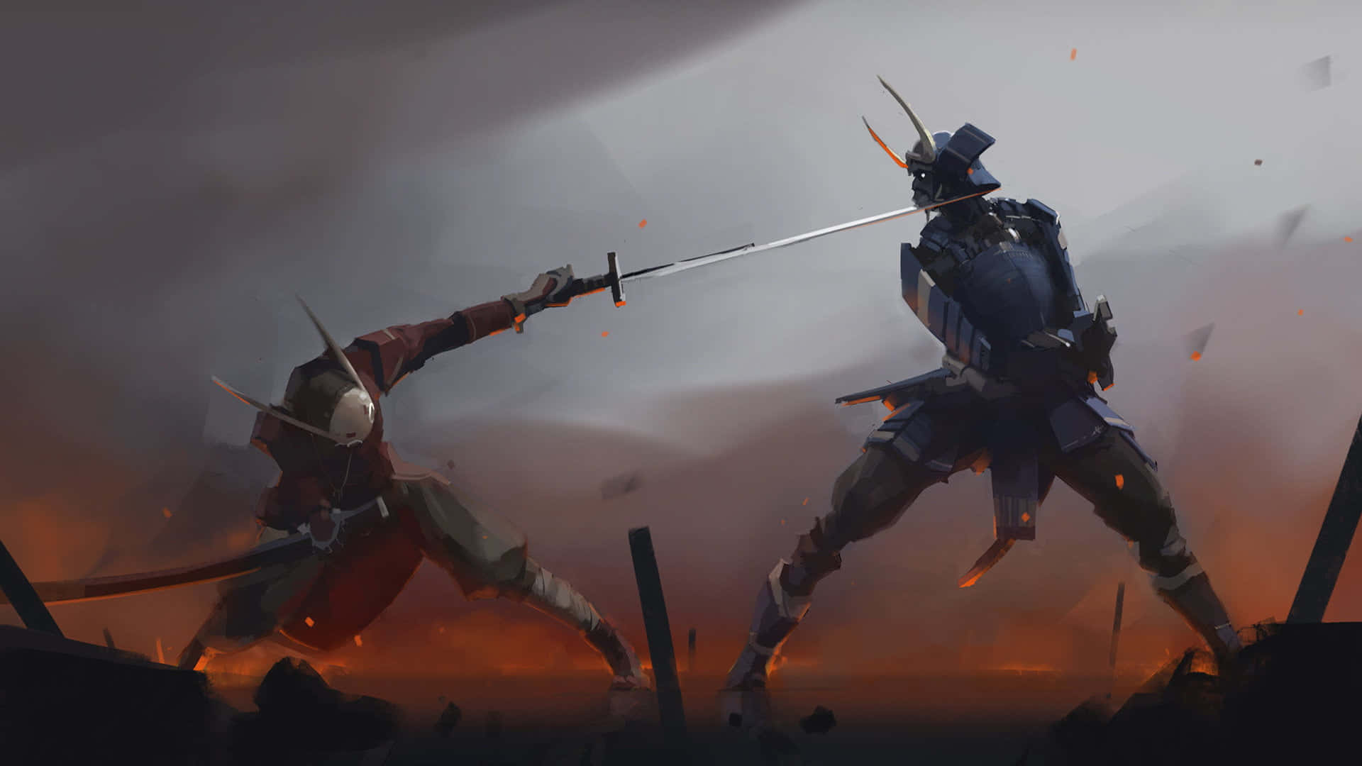 samurai warrior, traditional armor, fiery battlefield, Full HD Desktop Wallpaper