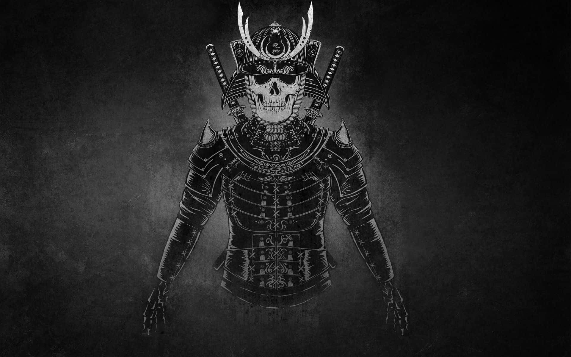 black and white samurai, skeletal samurai warrior, ornate armor, Full HD Desktop Wallpaper