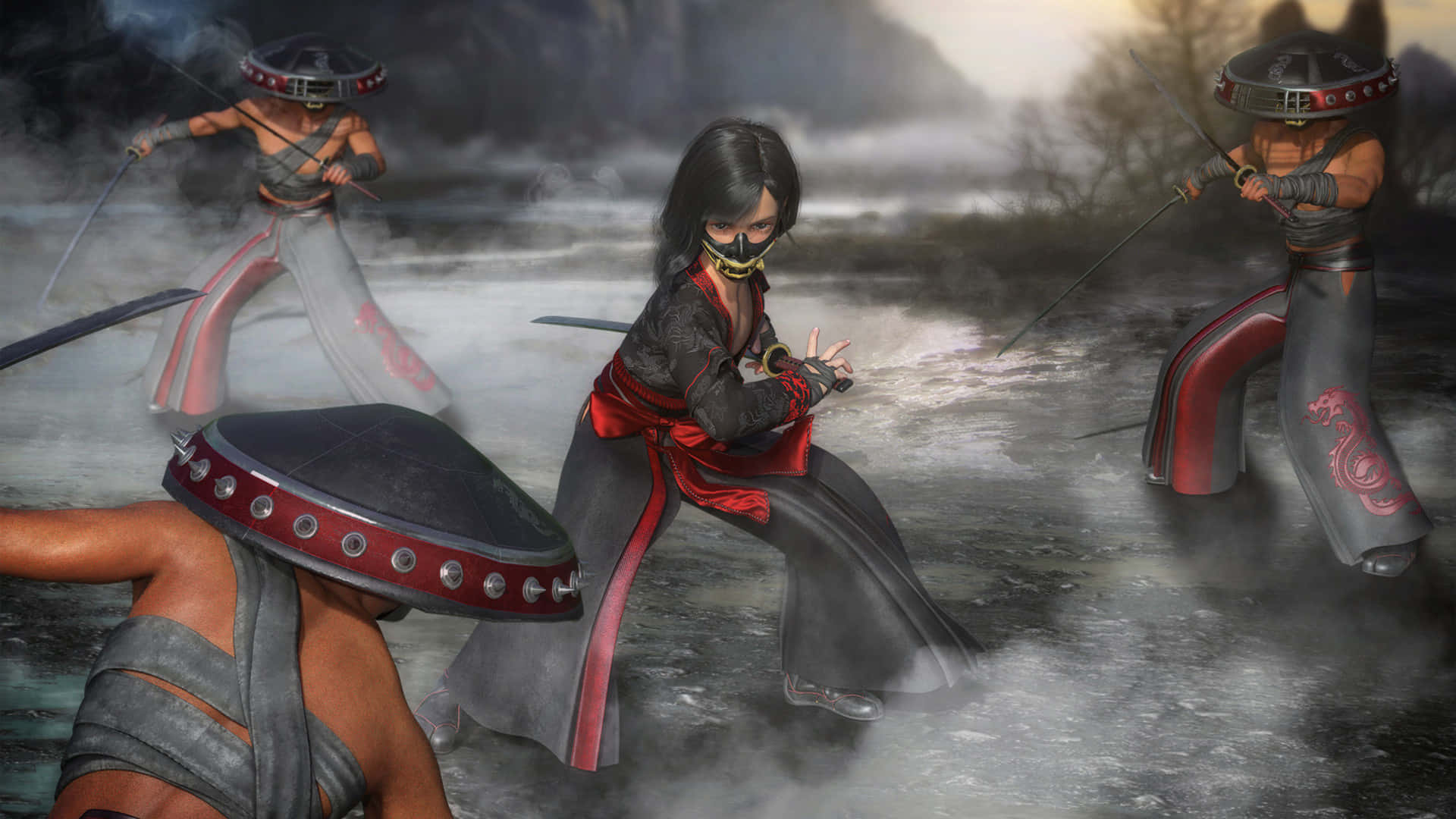 Samurai Warrior, red and black robes, masked warrior, Full HD Desktop Wallpaper