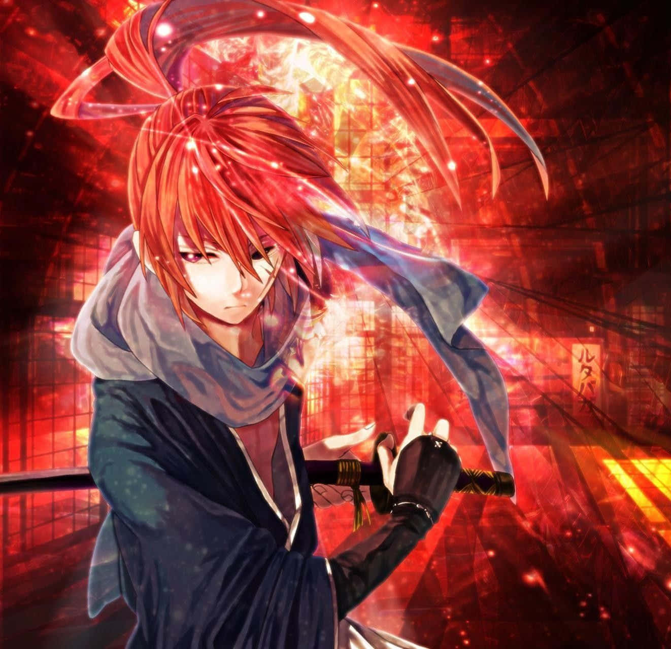 Samurai X Kenshin, red-haired anime warrior, dark robes, HD Desktop Wallpaper