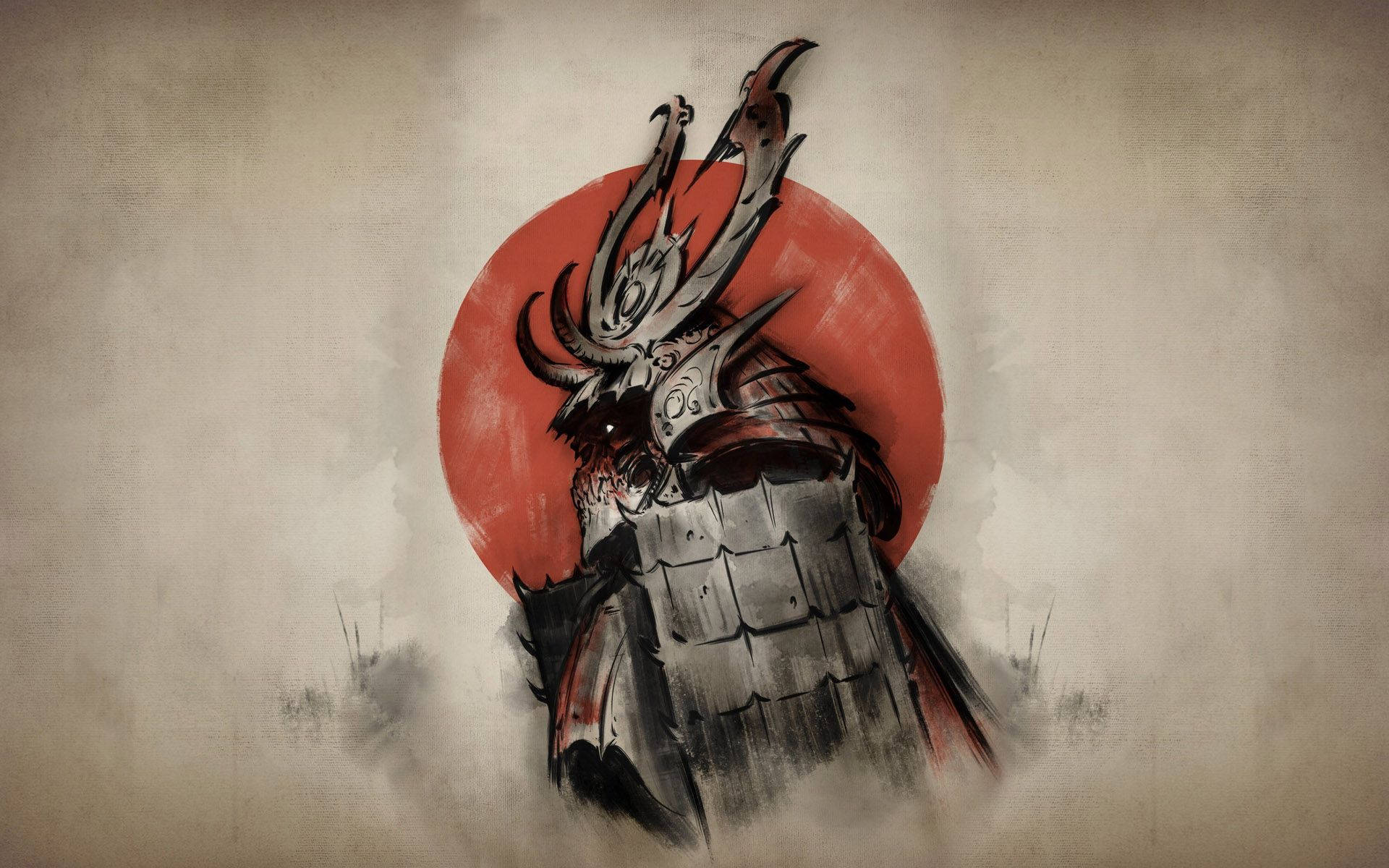 samurai warrior, ornate armor, bold red sun, Full HD Desktop Wallpaper