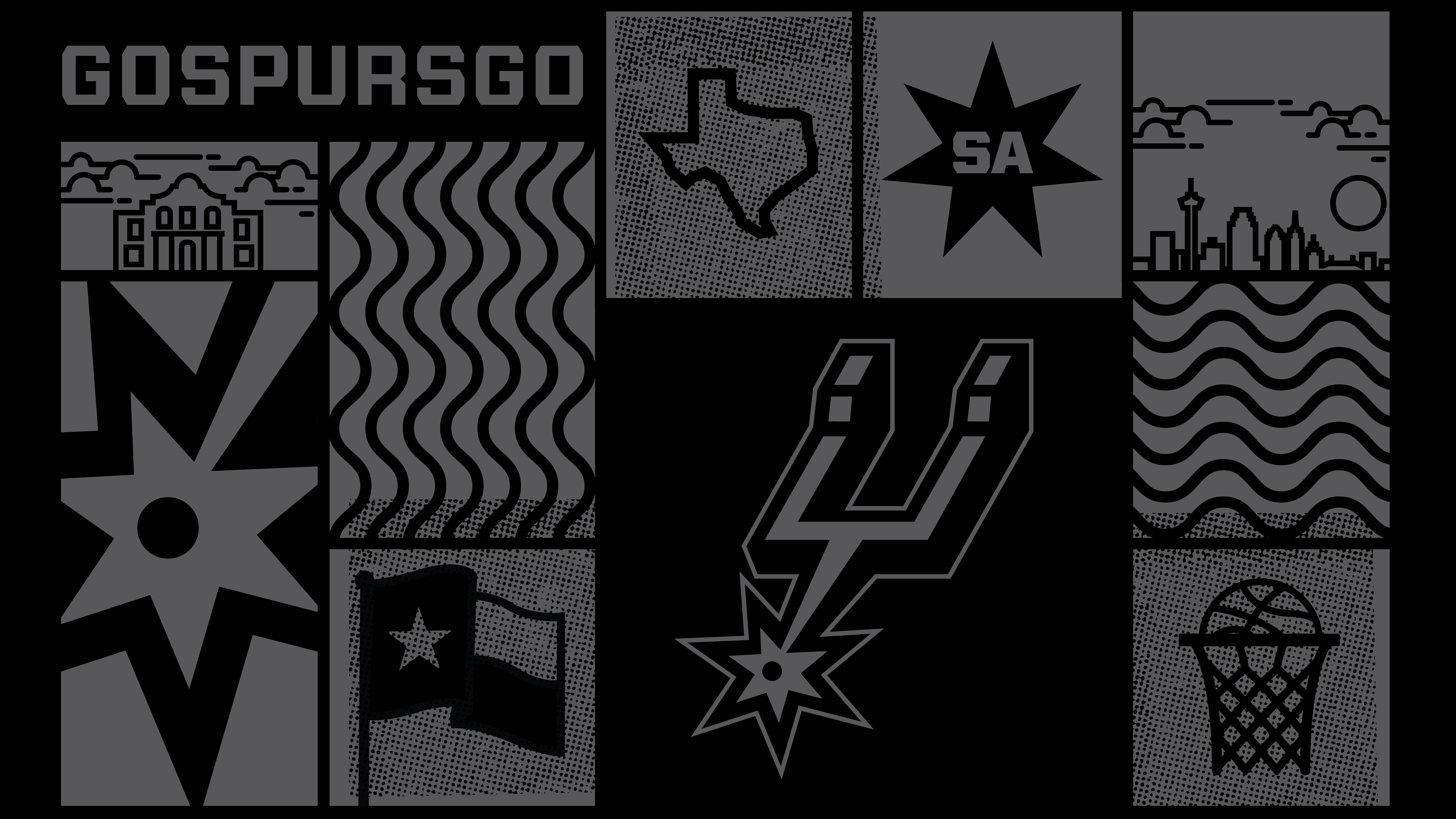San Antonio Spurs, monochrome, halftone style, 8K Desktop Wallpaper