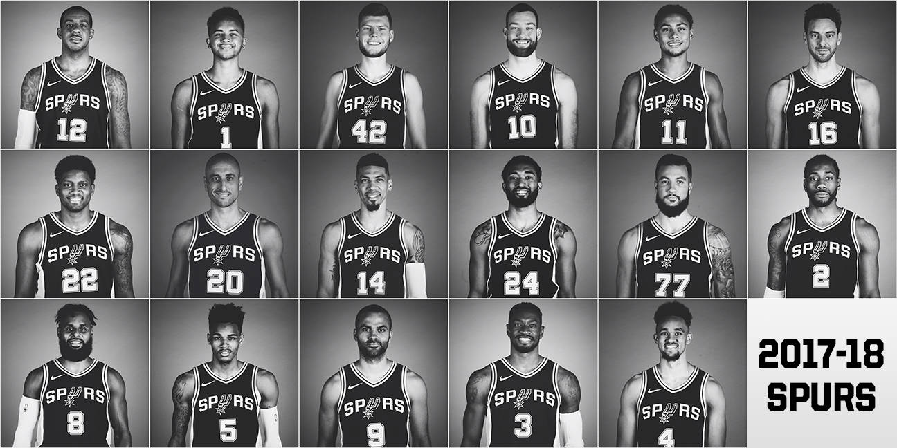 San Antonio Spurs, opening night roster, black and white studio portraits, HD Desktop Wallpaper