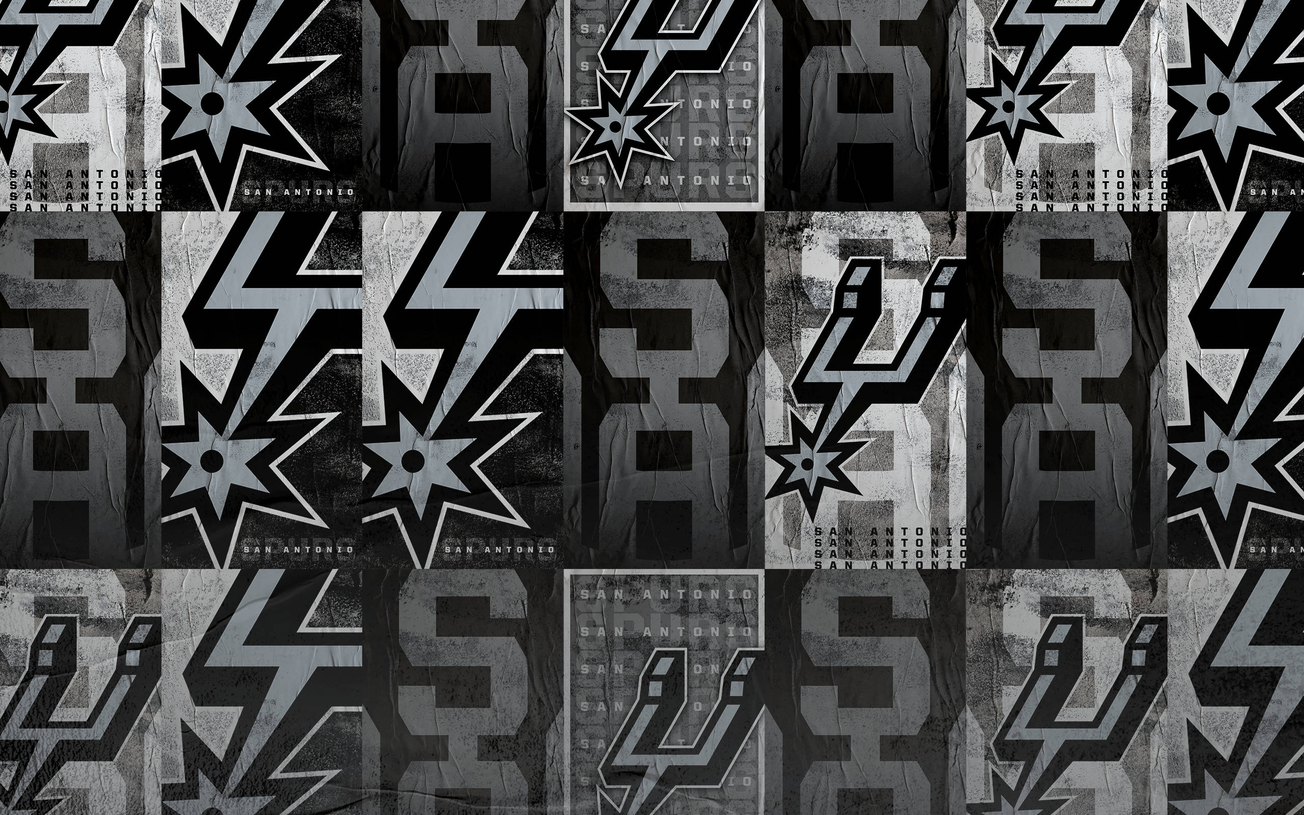 San Antonio Spurs, logo pattern, monochrome, 2K Desktop Wallpaper