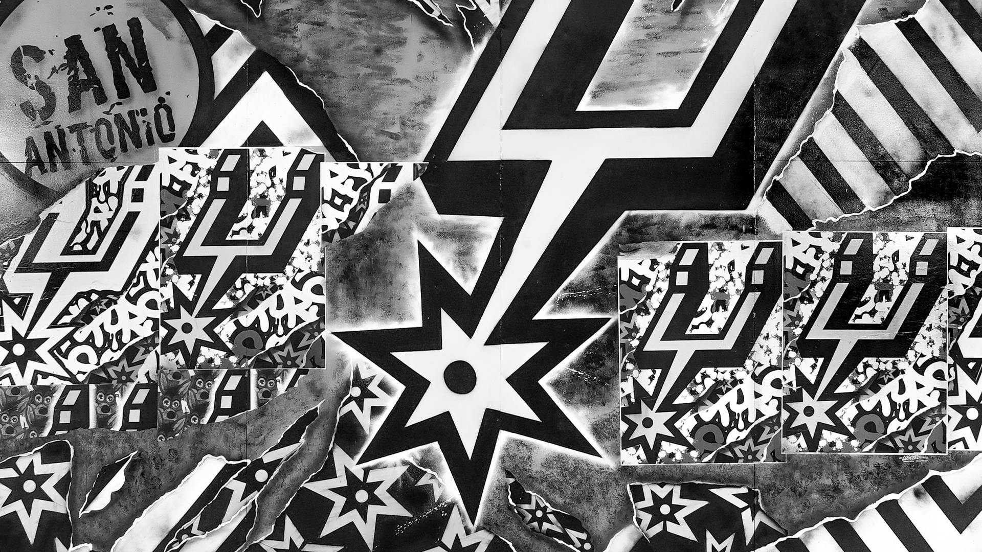 San Antonio Spurs, Zoom background, black and white, Full HD Desktop Wallpaper