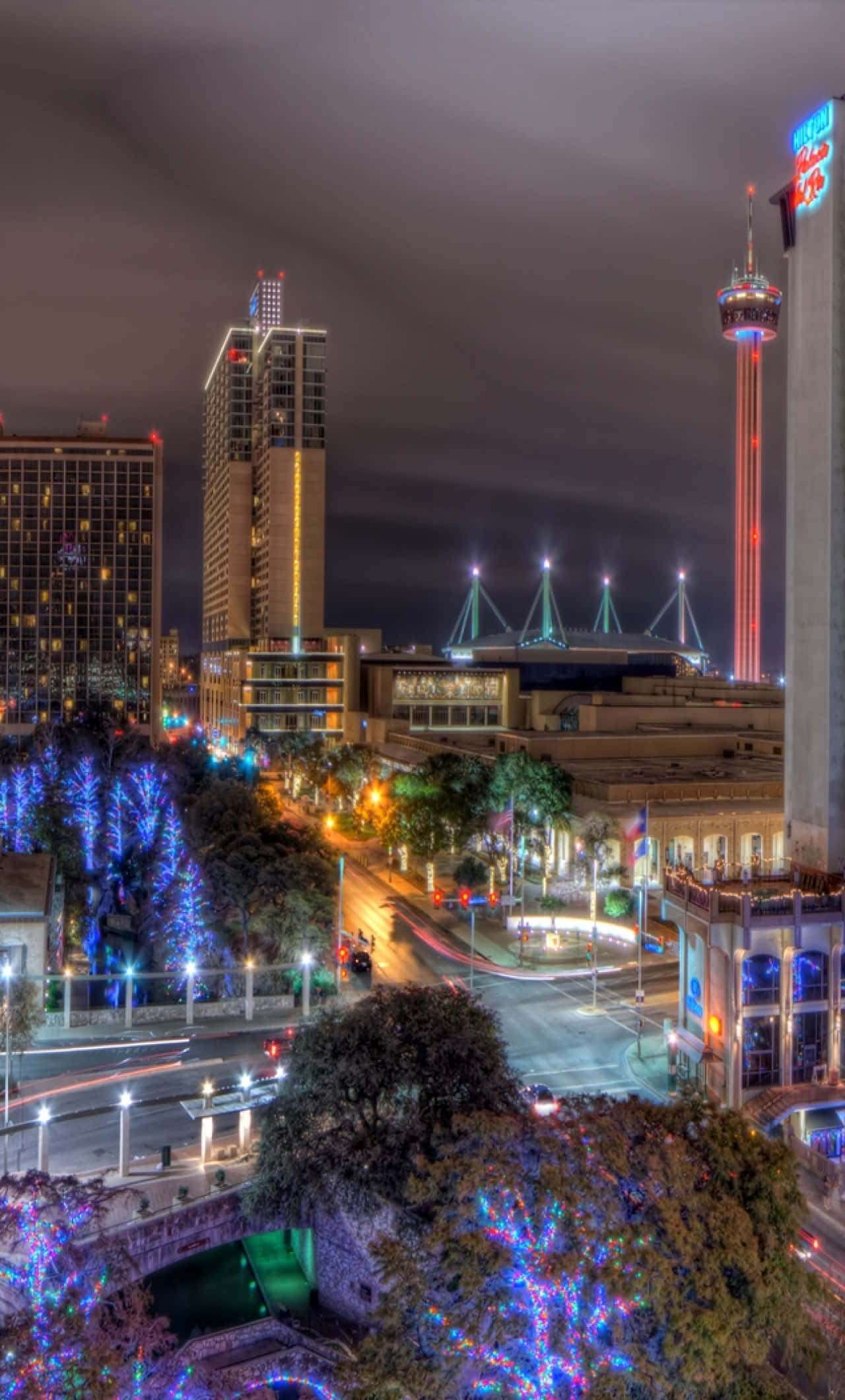 San Antonio Skyline, nighttime cityscape, illuminated skyscrapers, Full HD Phone Wallpaper