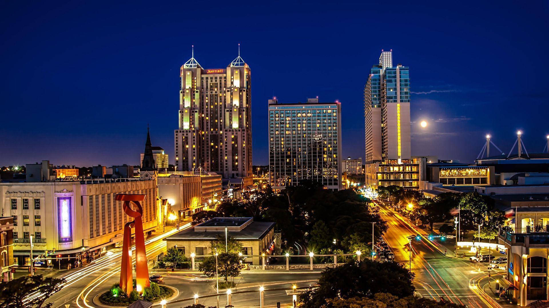 San Antonio, night, buildings, Full HD Desktop Wallpaper