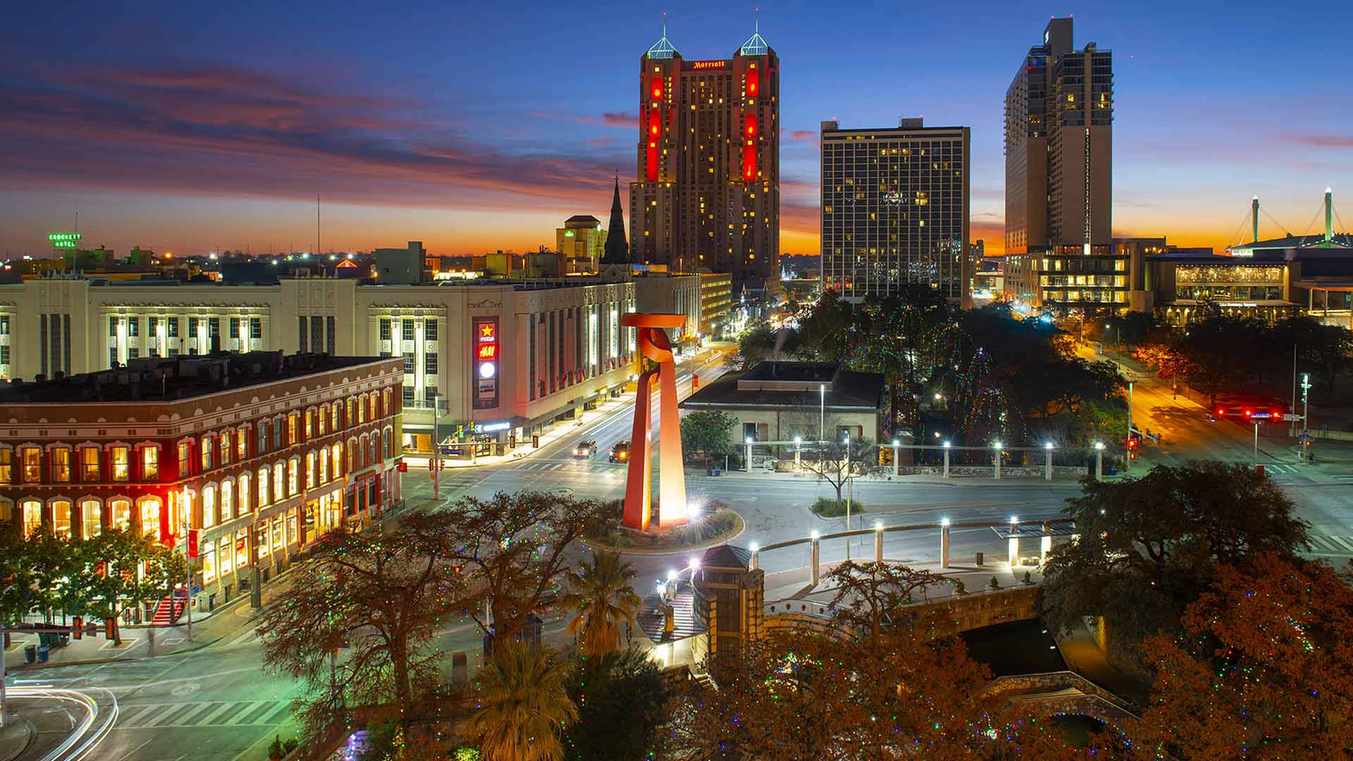 San Antonio, downtown, night, Full HD Desktop Wallpaper