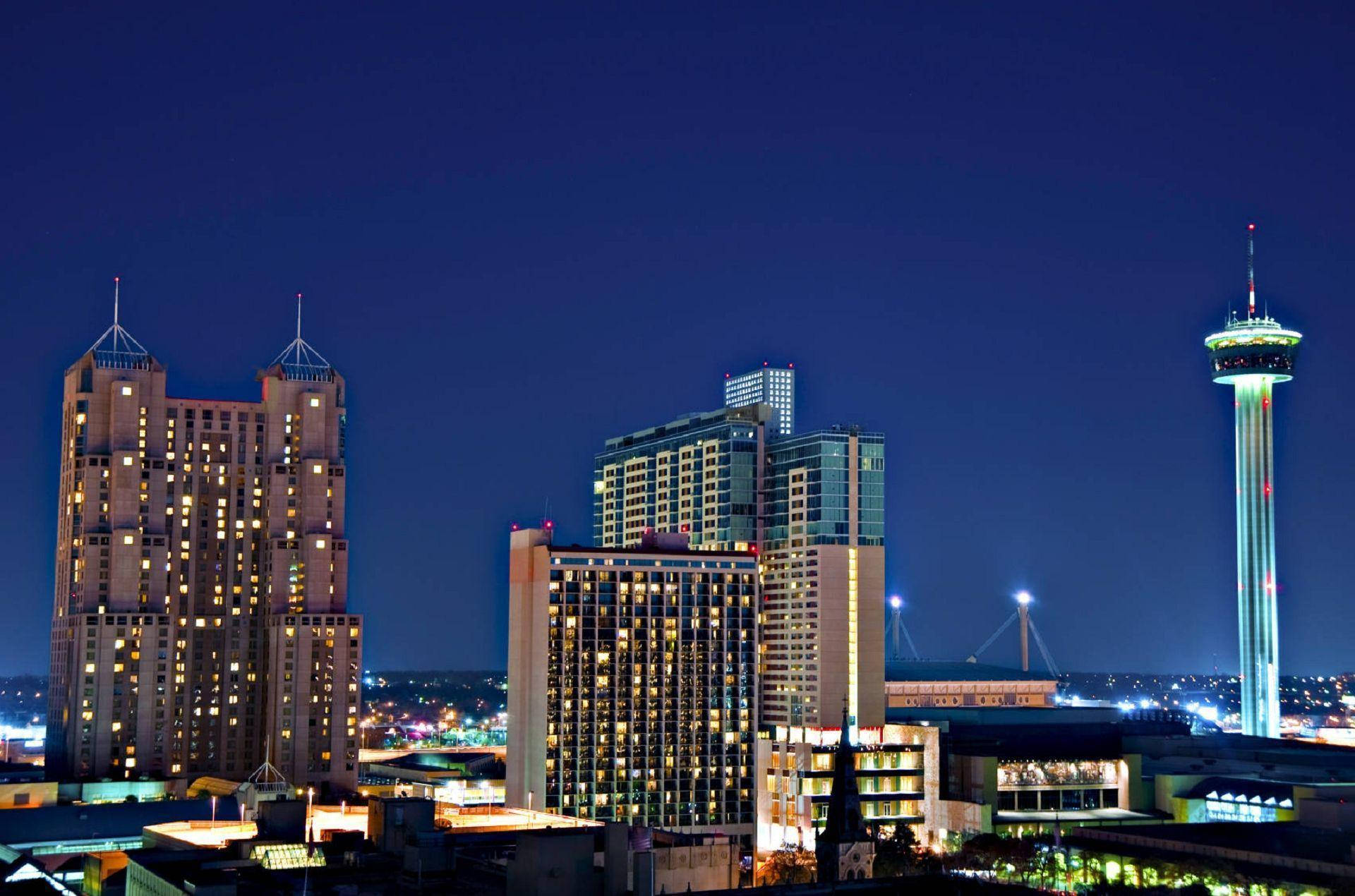 San Antonio, nighttime cityscape, illuminated skyscrapers, Full HD Desktop Wallpaper