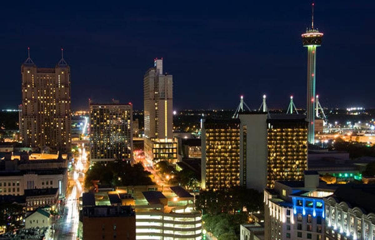 San Antonio, nighttime cityscape, illuminated skyscrapers, SD Desktop Wallpaper