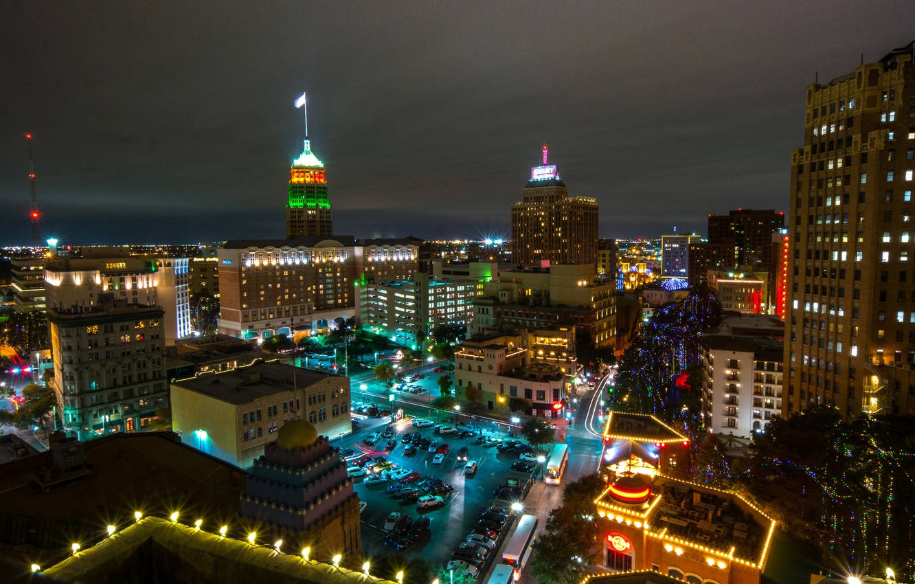 San Antonio, nighttime cityscape, illuminated skyscrapers, HD Desktop Wallpaper