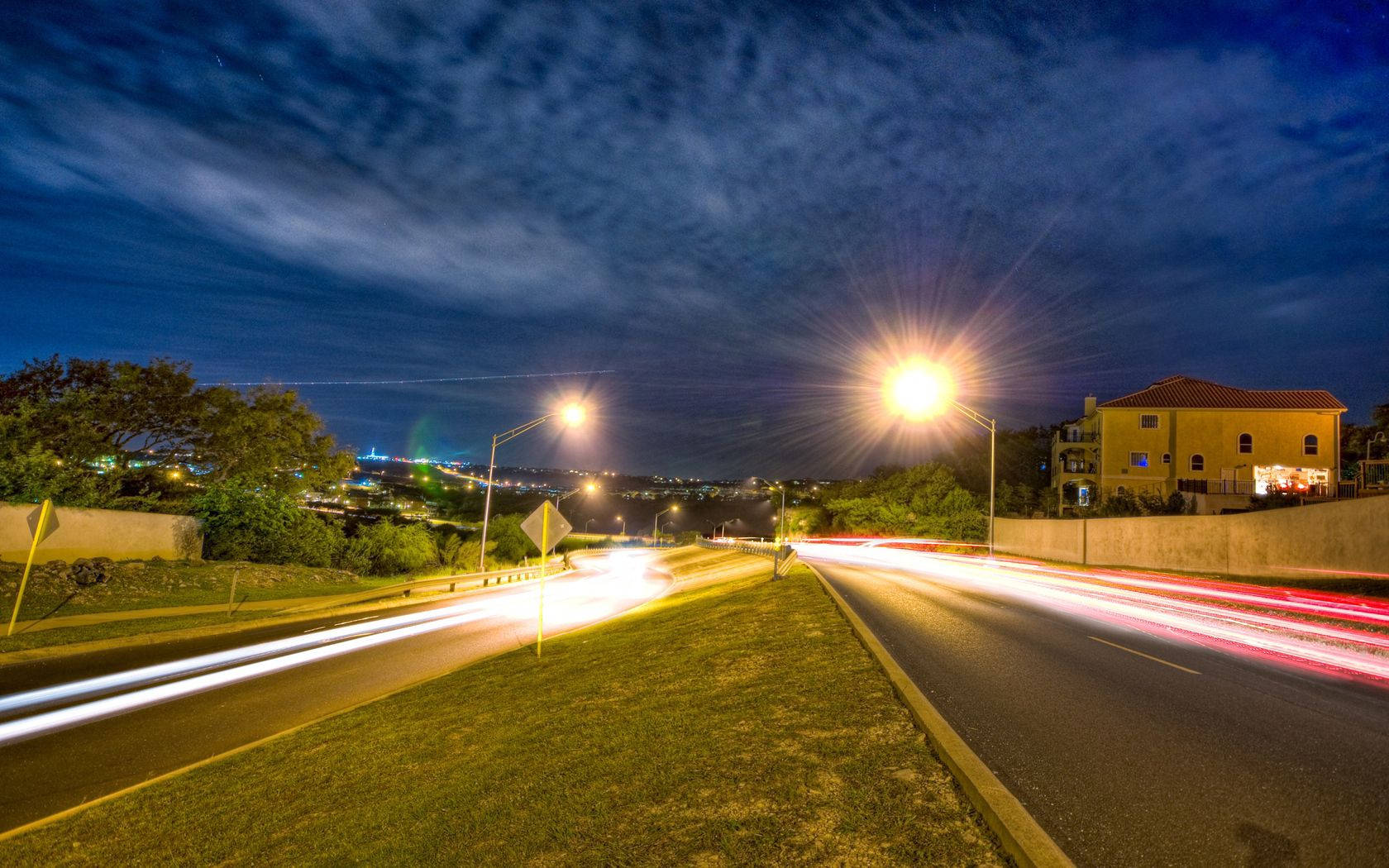 San Antonio, road lights, winding road, HD Desktop Wallpaper