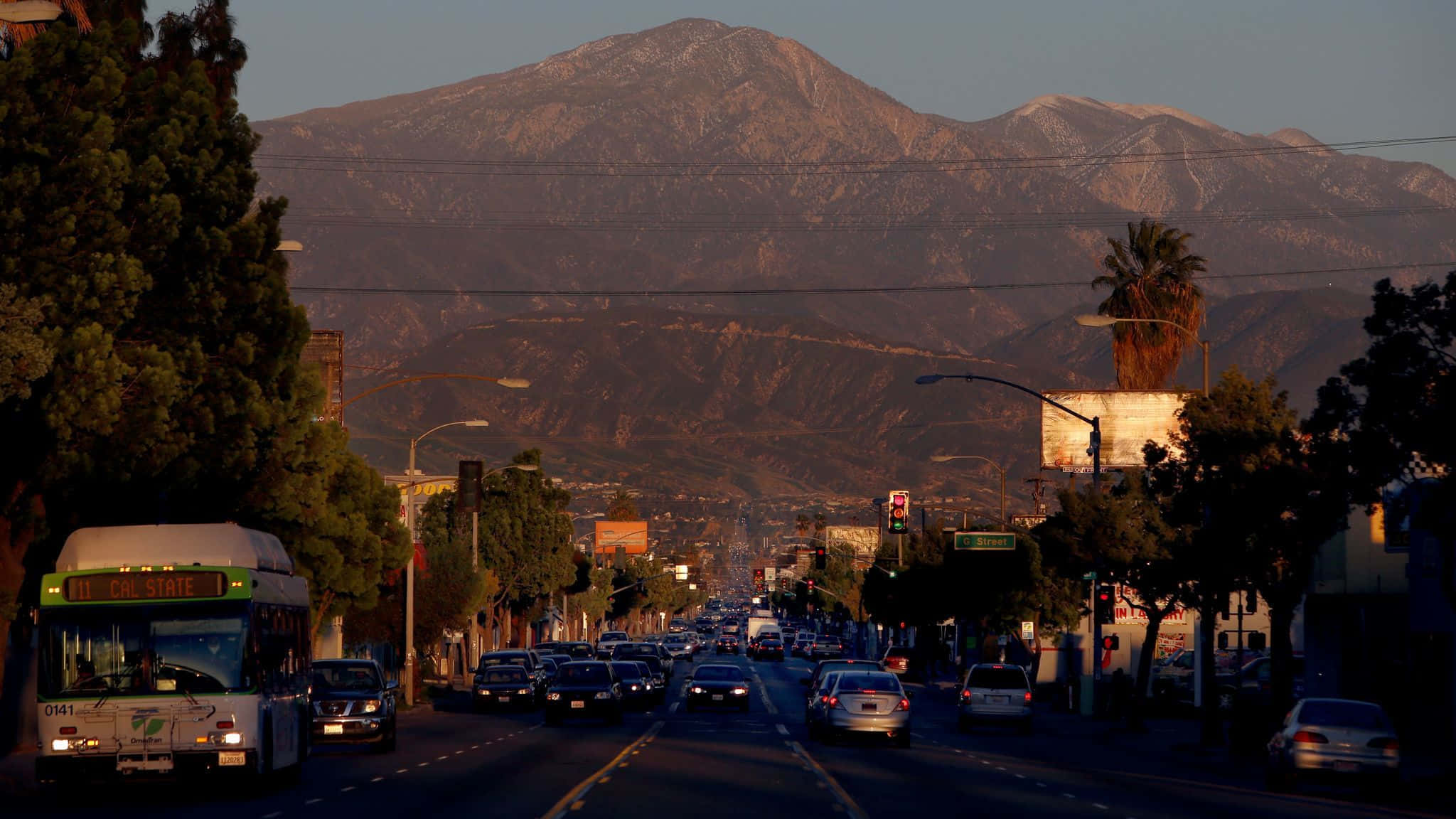 San Bernardino Mountains, dusk, city street, Full HD Desktop Wallpaper