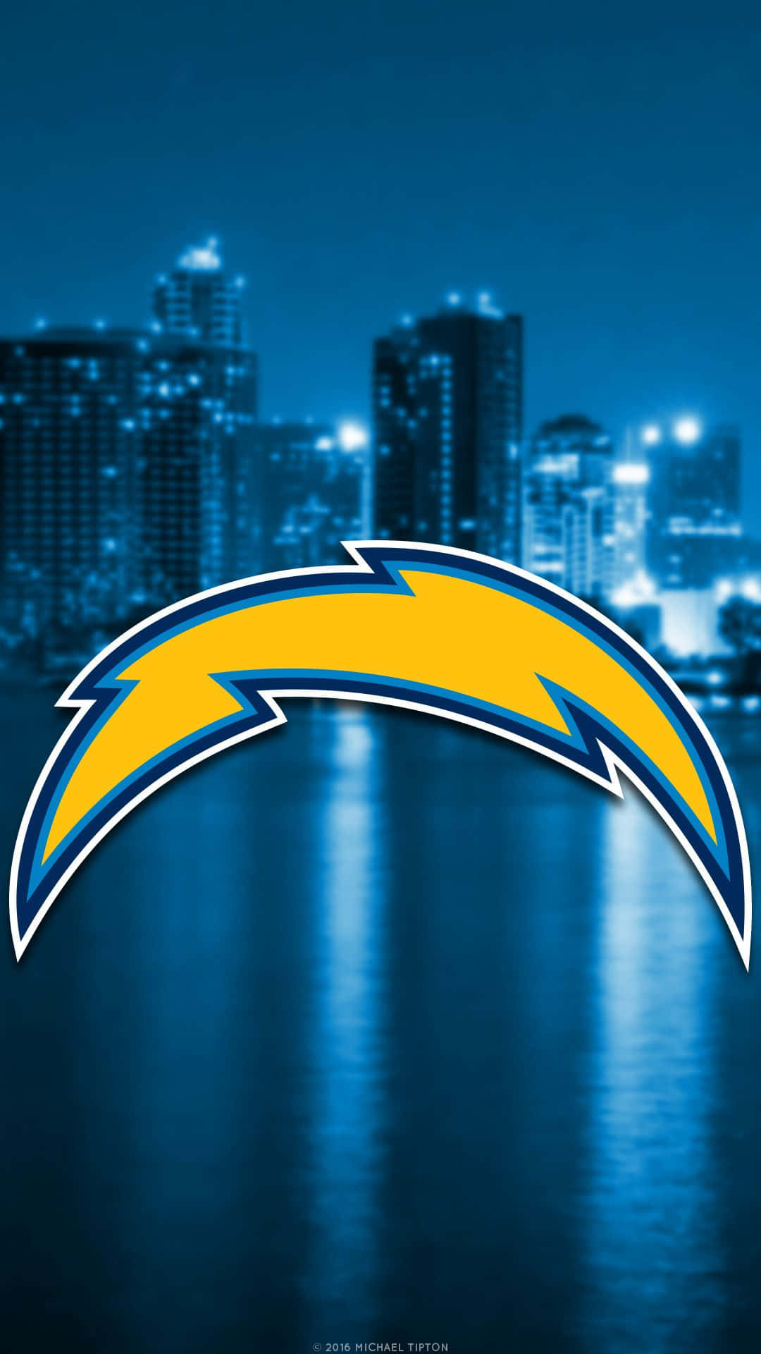 San Diego Chargers, vibrant yellow lightning bolt logo, blue city skyline, Full HD Phone Wallpaper