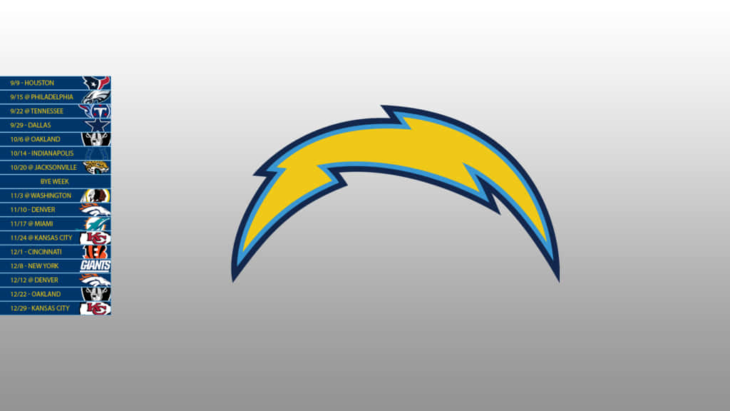San Diego Chargers, yellow and blue lightning bolt logo, gradient gray background, SD Desktop Wallpaper