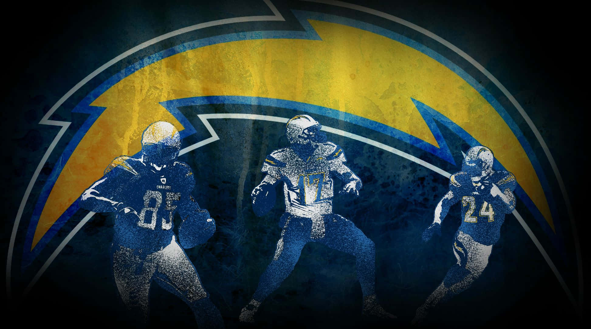 San Diego Chargers, blue and gold uniforms, distressed Chargers logo backdrop, Full HD Desktop Wallpaper
