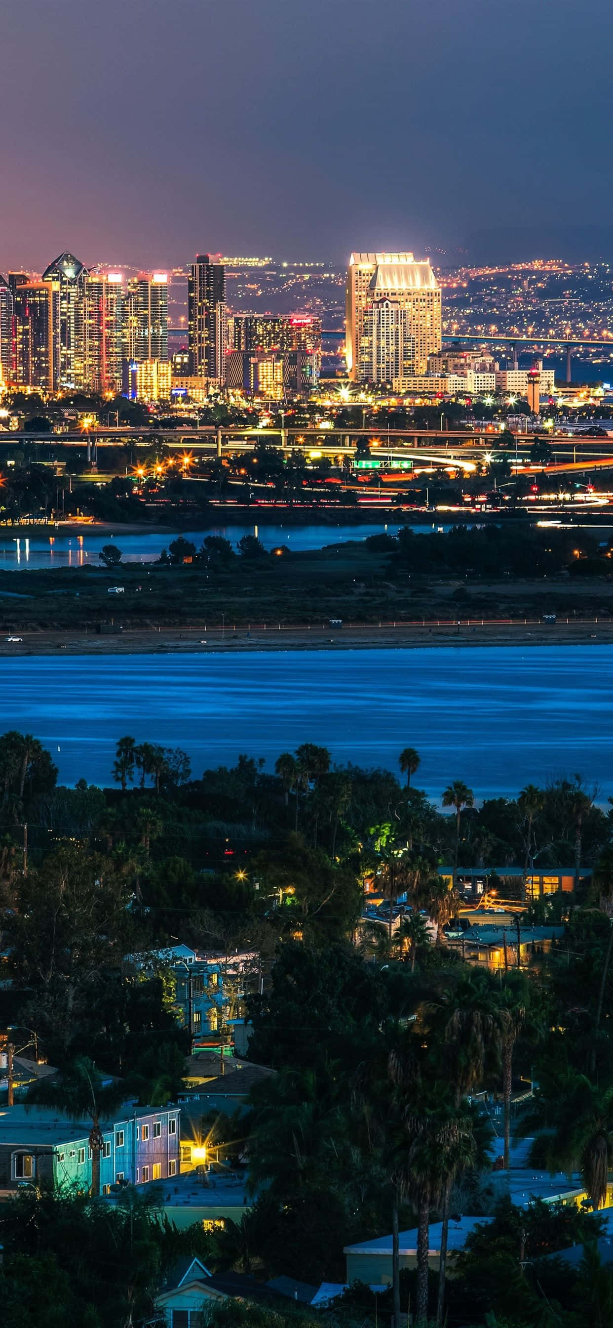San Diego, skyline, night, 2K Phone Wallpaper