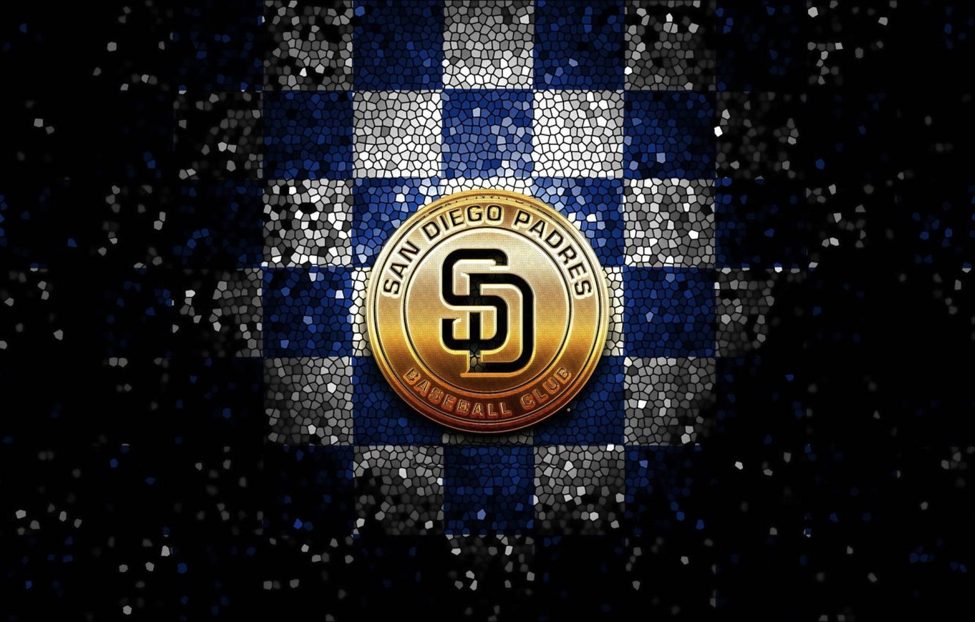 San Diego Padres, gold logo, blue and silver checkered mosaic, Full HD Desktop Wallpaper