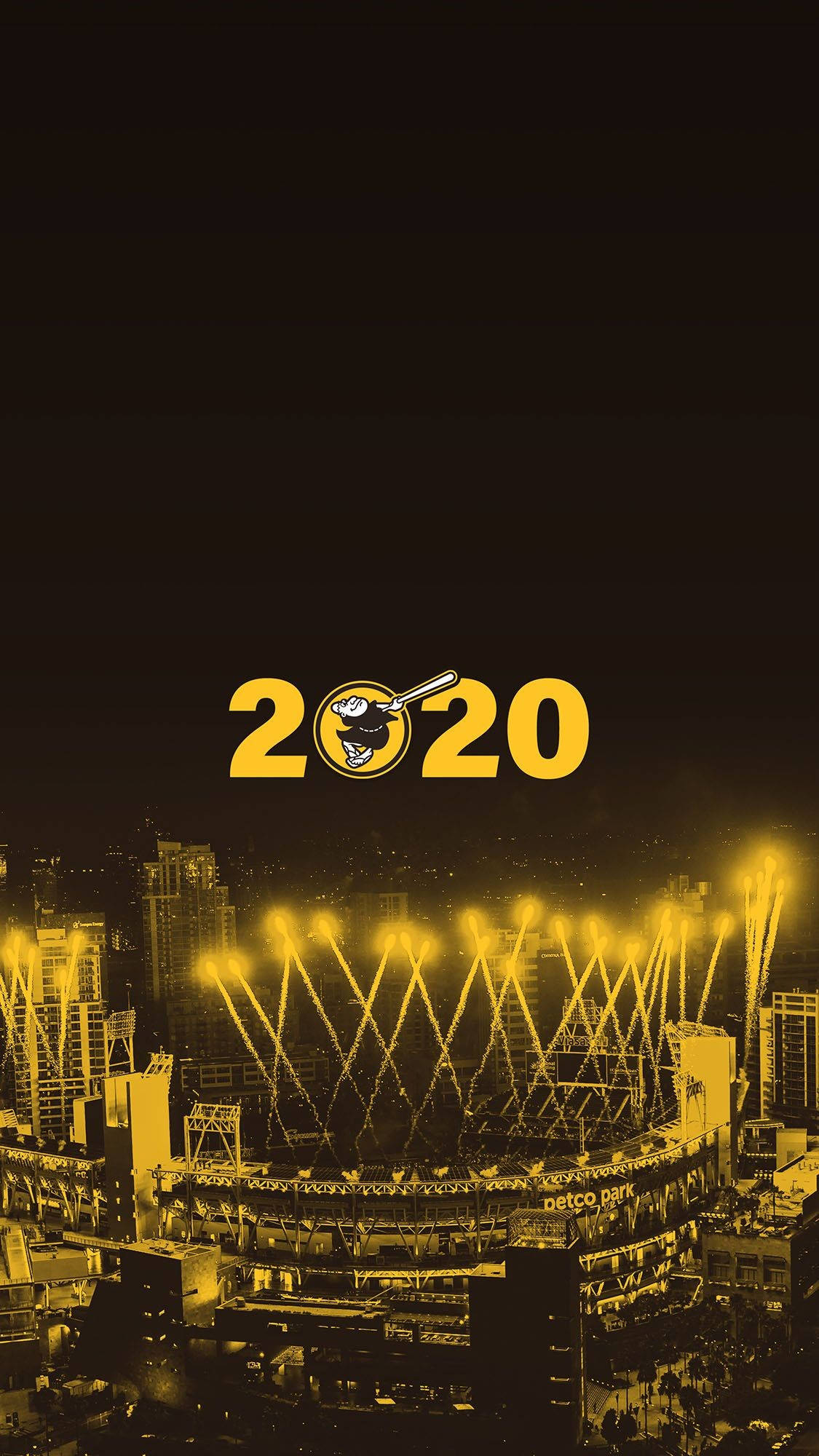 San Diego Padres, 2020, golden monochrome cityscape, Full HD Phone Wallpaper