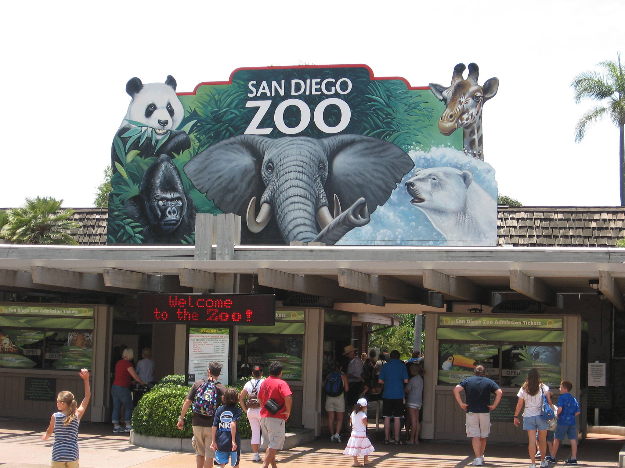 San Diego Zoo, front sign, vibrant mural, Full HD Desktop Wallpaper