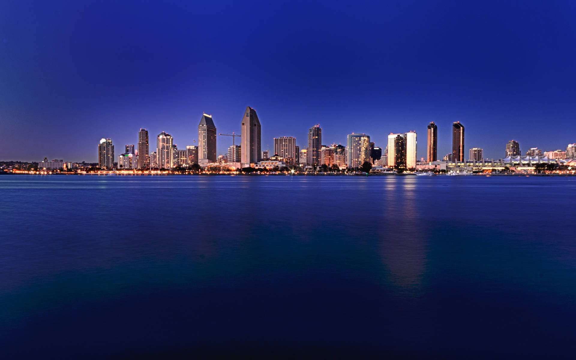 San Diego skyline, nighttime cityscape, illuminated skyscrapers, Full HD Desktop Wallpaper