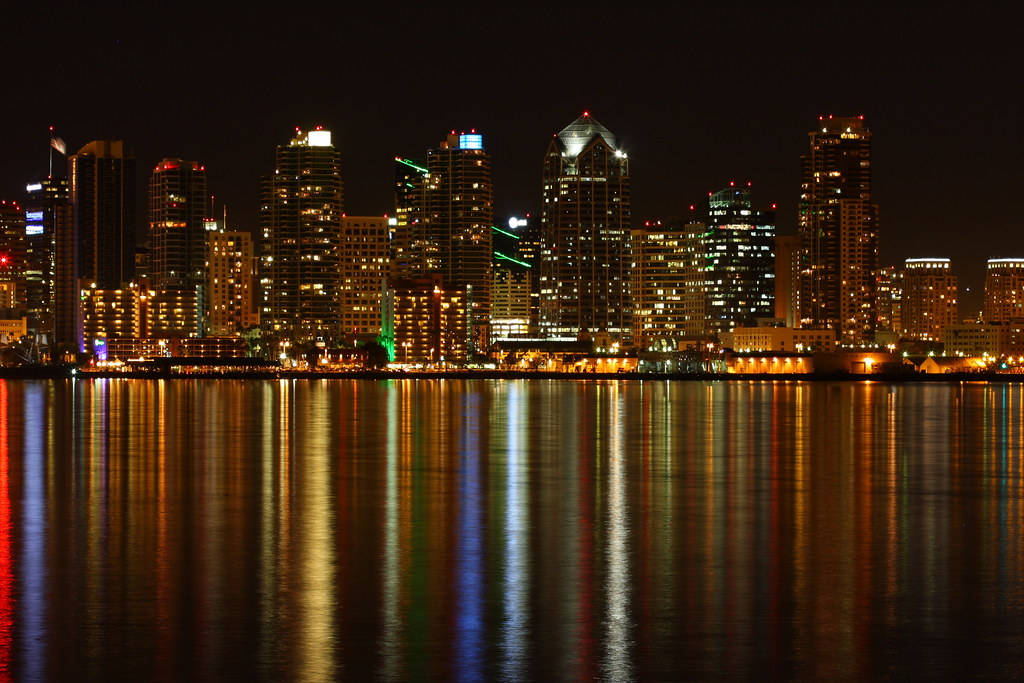 San Diego, nighttime cityscape, illuminated skyscrapers, SD Desktop Wallpaper