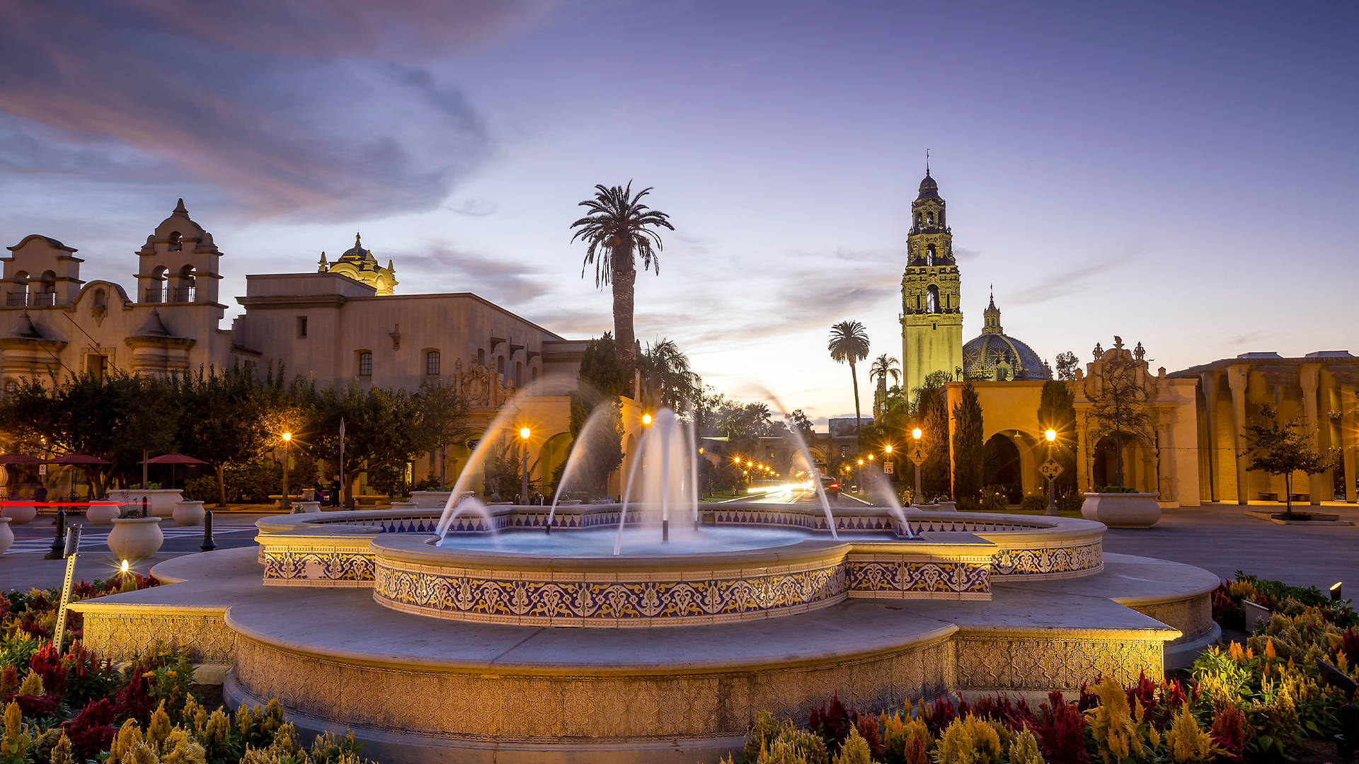 fountain at balboa park, san diego, Spanish colonial architecture, Full HD Desktop Wallpaper