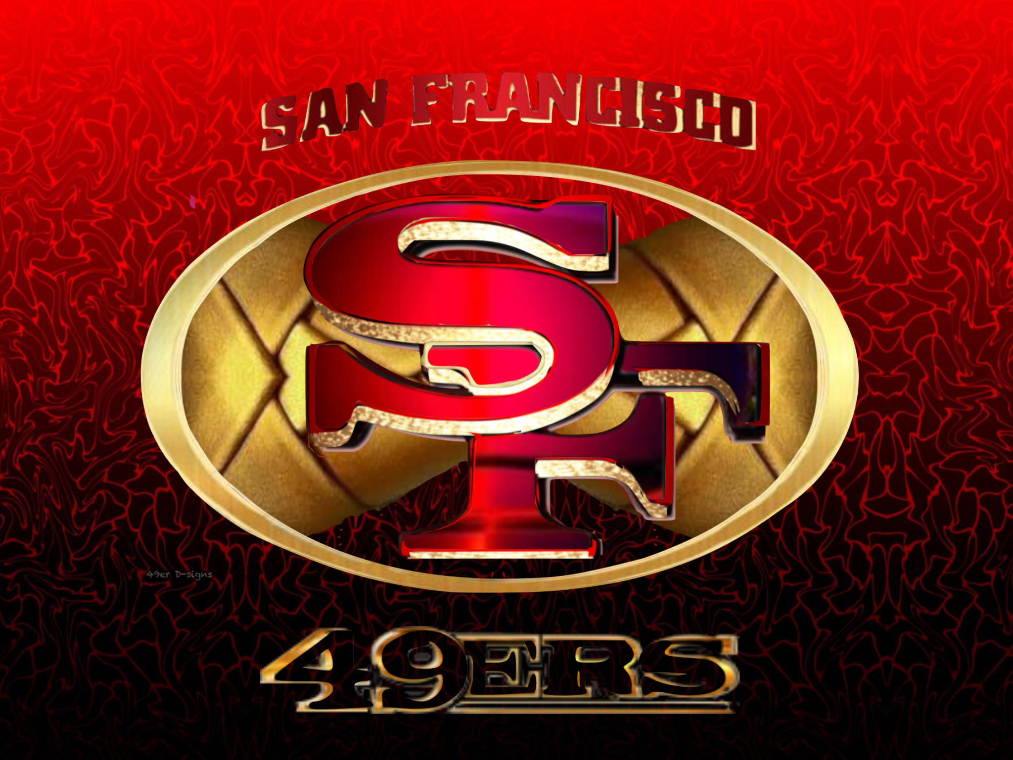 San Francisco 49ers, red and gold metallic finish, glossy 3D logo, Full HD Desktop Wallpaper