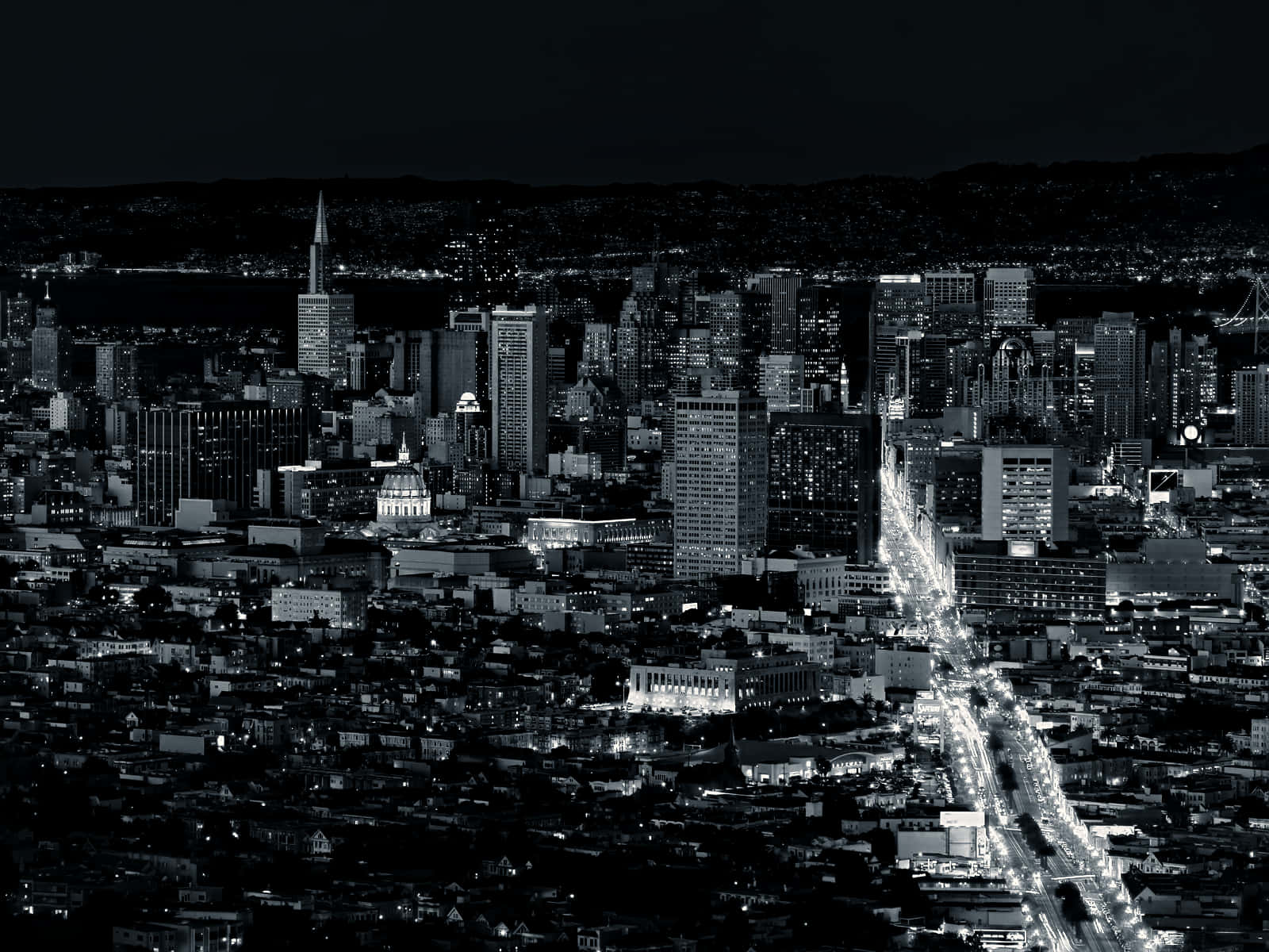 San Francisco skyline, black and white, aerial view, HD Desktop Wallpaper