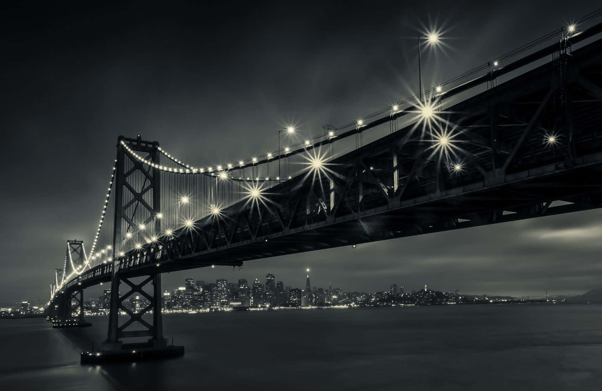 San Francisco, suspension bridge, starburst lights, Full HD Desktop Wallpaper