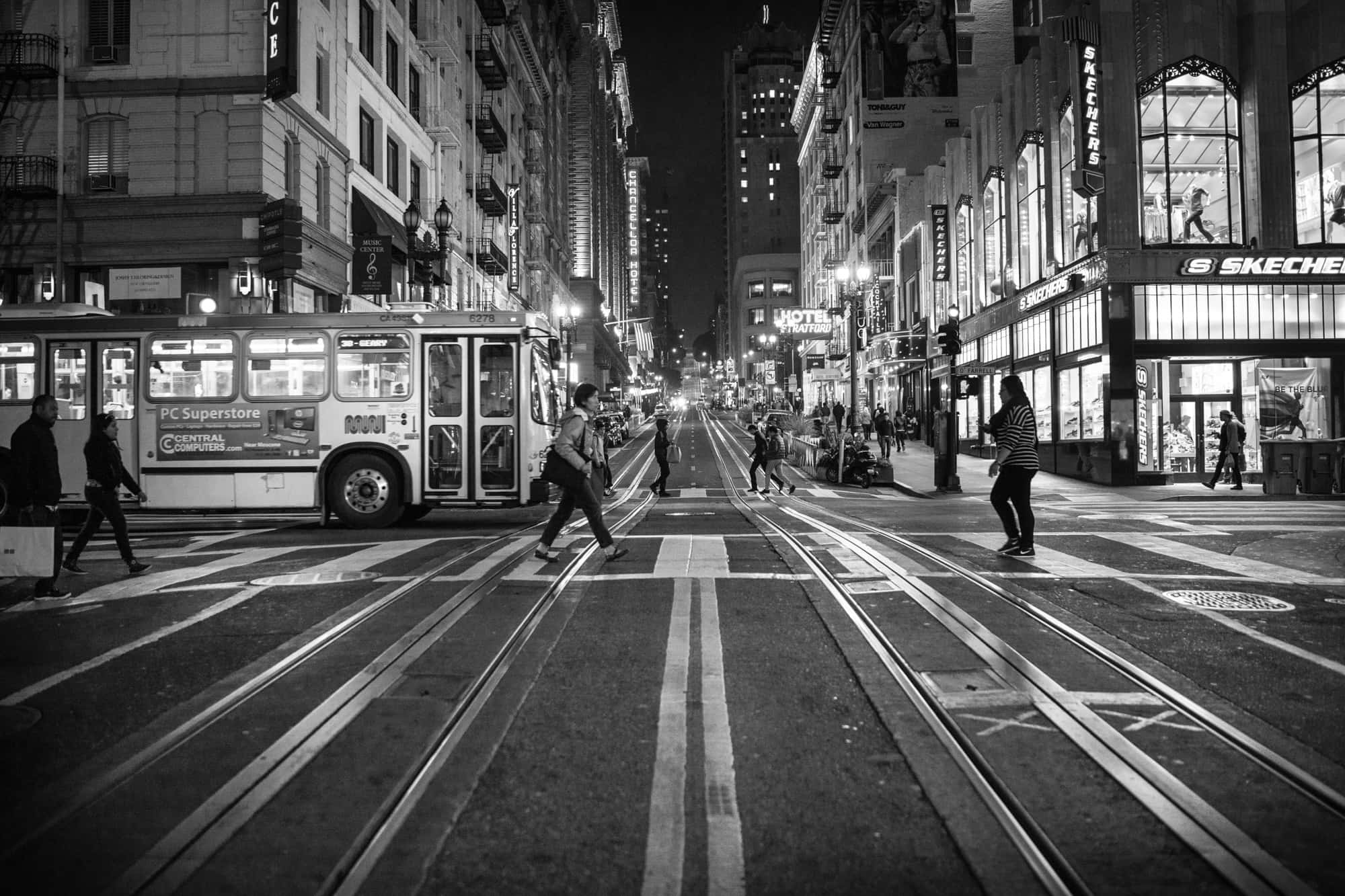 San Francisco, black and white, nighttime, Full HD Desktop Wallpaper