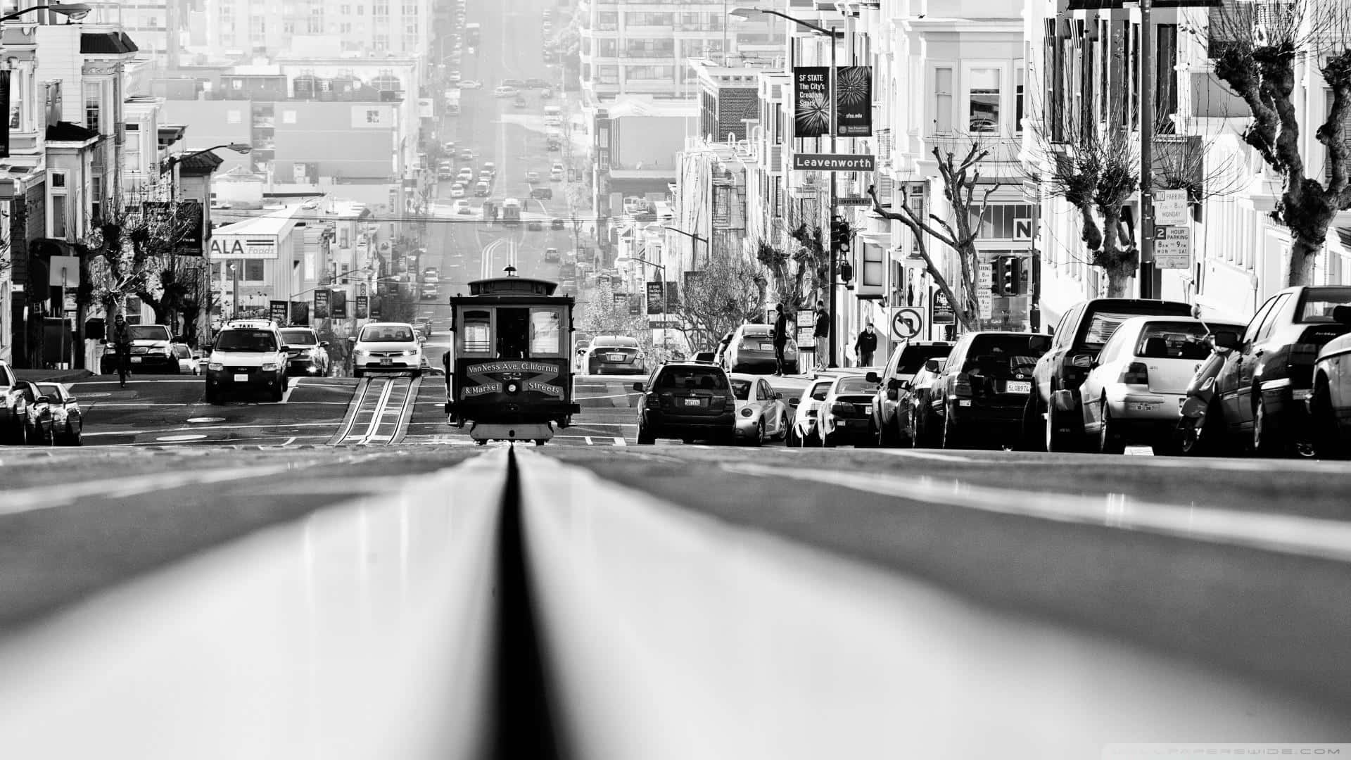 San Francisco, cable car, steep San Francisco street, Full HD Desktop Wallpaper