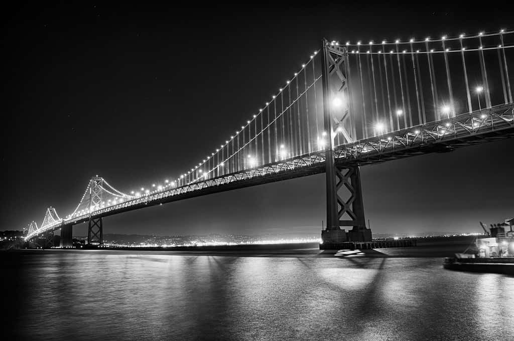 San Francisco, suspension bridge, starry night sky, SD Desktop Wallpaper